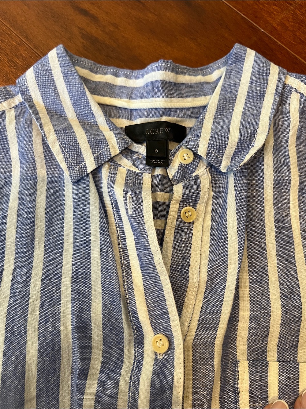 J. Crew Light Blue & White Striped Button-Up Linen Shirt - Picture 6 of 7
